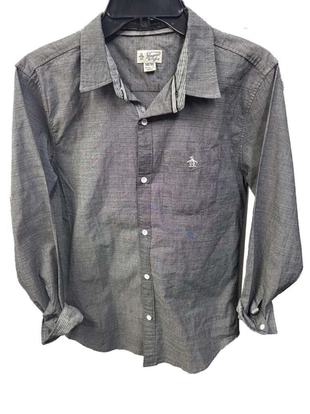 Original Penguin Boys Long Sleeve Button Down Shirt Gray Size 14/16